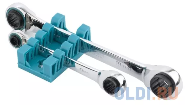 Набор ключей накидных GROSS 14893 с трещоткой, 8 - 19 мм, 2 шт., многоразмерные, реверсивные, CrV