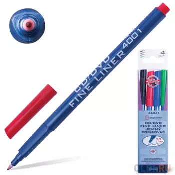 Набор маркеров для CD и DVD Koh-i-Noor 774001JD01PK 0.7 мм 4 шт синий красный зеленый черный