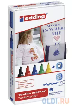 Набор маркеров для ткани Edding Маркеры для ткани 2-3 мм 5 шт ассорти