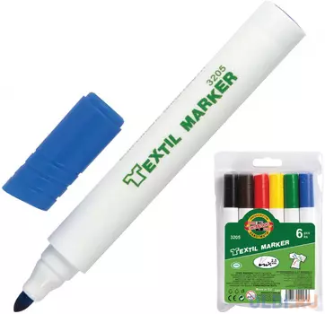 Набор маркеров для ткани Koh-i-Noor 773205JF01TE 2.5 мм 6 шт черный коричневый красный желтый зеленый синий