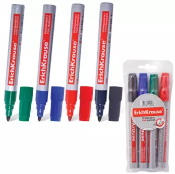 Набор маркеров перманентных Erich Krause Маркеры перманентные 0,8-2,2 мм 4 шт синий зеленый черный к