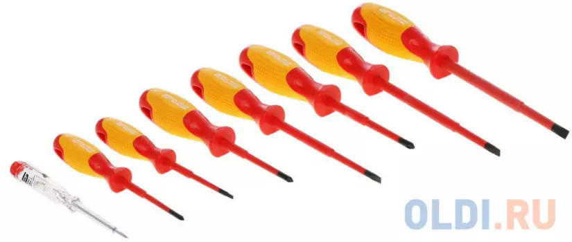 Набор отверток GROSS 12950 диэлектрических до 1000в тестер crmo двухкомпонентные рукоятки (8шт.)