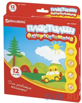Набор пластилина BRAUBERG флуоресцентный 12 цветов