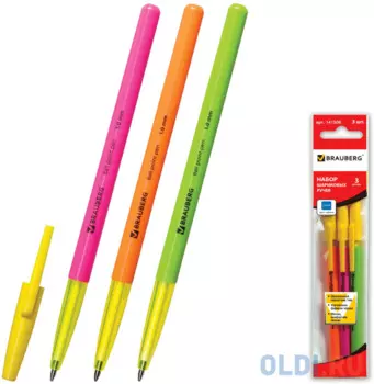 Набор шариковых ручек BRAUBERG "Color" 3 шт синий 0.5 мм