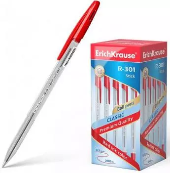 Набор шариковых ручек Erich Krause R-301 Classic Stick 50 шт красная, корпус прозрачный, узел 1 мм, линия письма 0,5 мм