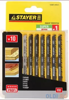 Набор STAYER "PROFI" Пилки "МАСТЕР №1" для эл/лобзика, по дереву, EU-хвост., 10шт
