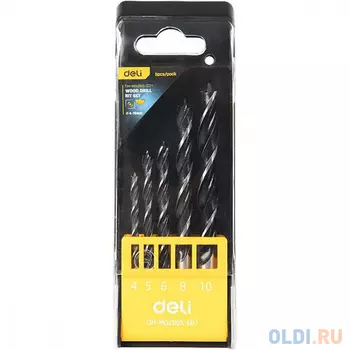 Набор сверл по дереву 5 шт (4/5/6/8/10 мм) Deli DH-MGZ005-ED1 сталь 45#, пласт.кейс