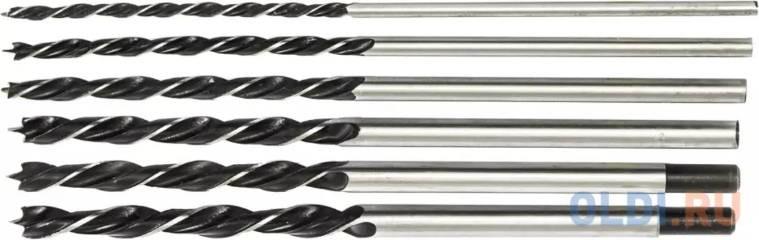 Набор сверл по дереву, 6-8-10-12-13-14 мм, L 300 мм, 6 шт., цилиндрический хвостовик// Сибртех