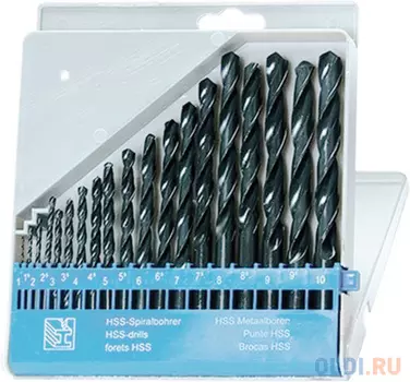 Набор сверл по металлу, 1-10 мм (через 0,5 мм), HSS, 19 шт, пласт. бокс, цилин. хвостовик// Sparta