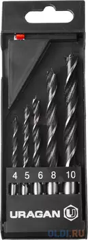 Набор сверл URAGAN 29419-H5 спиральные по дереву d4-5-6-8-10мм 5шт. в боксе