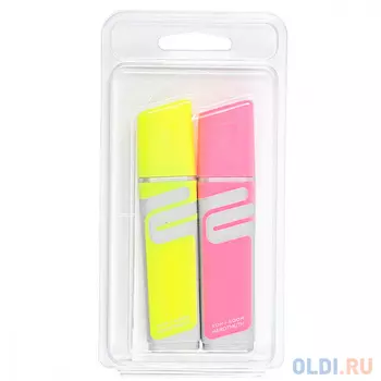 Набор текстовыделителей, 1-5 мм, (желтый, розовый), клиновидный нак., KOH-I-NOOR, (2 шт в уп), блистер с е/п