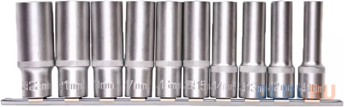 Набор удлиненных торцевых головок 1/2", 6-ти гр., CrV, 10шт., 10-22мм // Stels