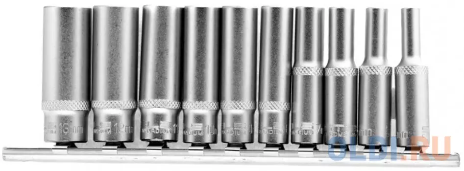 Набор удлиненных торцевых головок 1/4", 6-ти гр., CrV, 10шт., 4-13мм // Stels