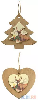 Набор украшений елочных КАНТРИ, 8 см, дерево, 2 шт. в пакете, дерево