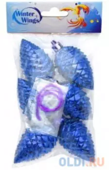 Набор украшений елочных ШИШКИ, 6 шт., 6 см, син.