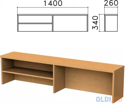 Надстройка для стола письменного "Монолит", 1400х260х340 мм, 1 полка, цвет бук бавария, НМ38.1