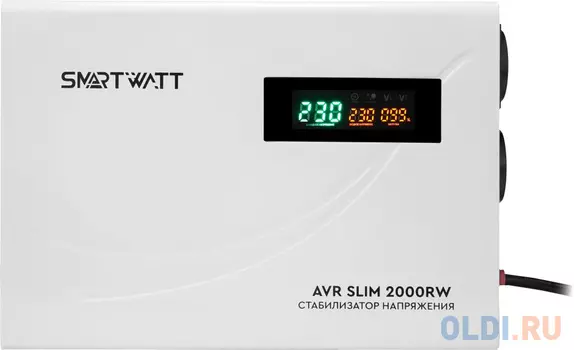 Настенный стабилизатор напряжения SMARTWATT AVR SLIM 2000RW (100W - 260W, 2000VA, 2 кВт, 50 Гц, розеток - 2, LED-дисплей