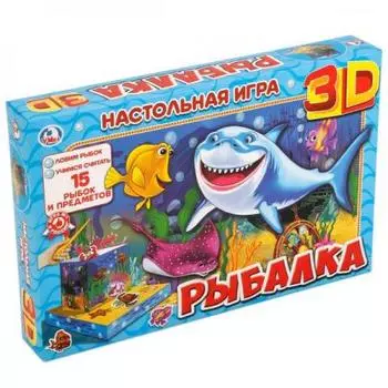 НАСТОЛЬНАЯ 3D ИГРА "УМКА" РЫБАЛКА В КОР.С КАРТОННЫМИ РЫБКАМИ И УДОЧКОЙ. КРУГЛЫЕ МАГНИТЫ в кор.20шт