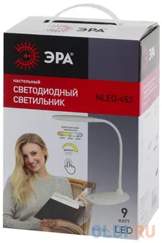 Настольный светодиодный светильник ЭРА Б0019130 NLED-453-9W-W белый {5 ступенчатый диммер яркости, цвет. температура 3000/4500/6500К}