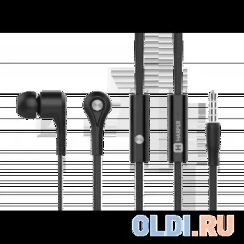 Наушники HARPER HV-402 / Проводные / Внутриканальные с микрофоном / Черный / 20 Гц - 20 кГц / 103 дБ / Двухстороннее / Mini-jack / 3.5