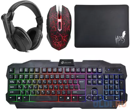 Комплект Оклик HS-HKM200G HADES (клавиатура, мышь, коврик для мыши, гарнитура) черный (1103548)