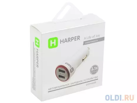 Автомобильное зарядное устройство HARPER CCH-6220 Белый, 2хUSB, 2,1A