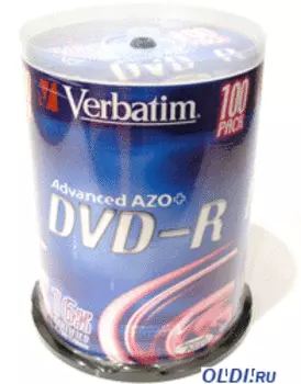 Диски DVD-R 4.7Gb Verbatim 16х 100 шт Cake Box <43549