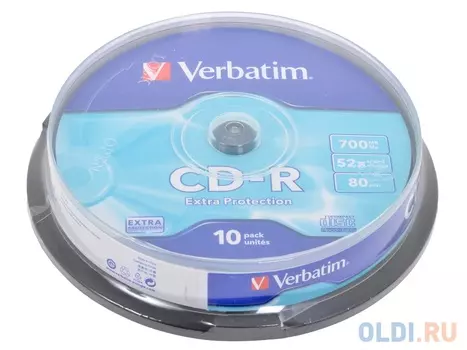 Диски CD-R 80min 700Mb Verbatim 52x 10 шт Cake Box DL <43437