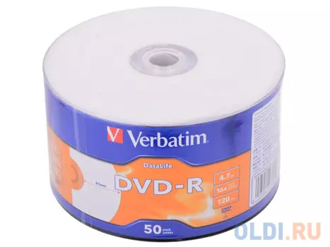 Диски DVD-R Verbatim DataLife Inkjet Printable 16x 4.7Gb Bulk 50шт 43793