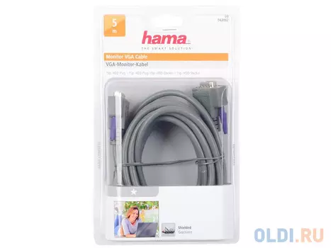 Кабель VGA 5.0м Hama двойное экранирование серый H-42092