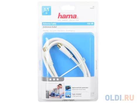 Кабель антенный Hama 00122412 коаксиальный позолоченные контакты M/F 1.5м 100дБ белый