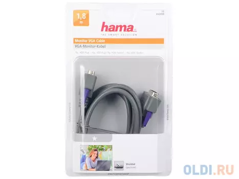 Кабель VGA 1.8м Hama серый H-42089