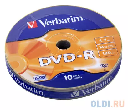 Диск DVD-R 4.7Gb Verbatim 16x Shrink/10 43729