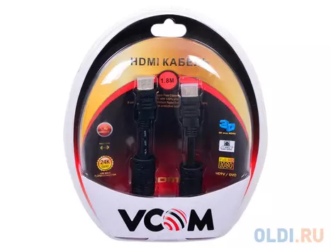 Кабель VCOM HDMI 19M/M ver:1.4-3D, 1,8m, позолоченные контакты, 2 фильтра