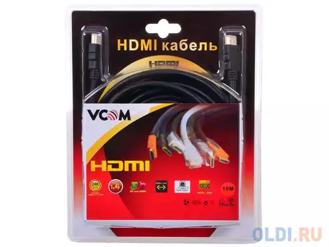 Кабель VCOM HDMI 19M/M ver:1.4-3D, 10m, позолоченные контакты, 2 фильтра