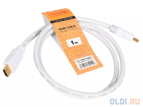 Кабель цифровой HDMI19M to HDMI19M, V1.4+3D, 1m, белый, TV-COM