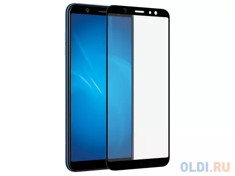 Закаленное стекло с цветной рамкой (fullscreen + fullglue) для Samsung Galaxy A6 Plus (2018) DF sColor-40 (black)