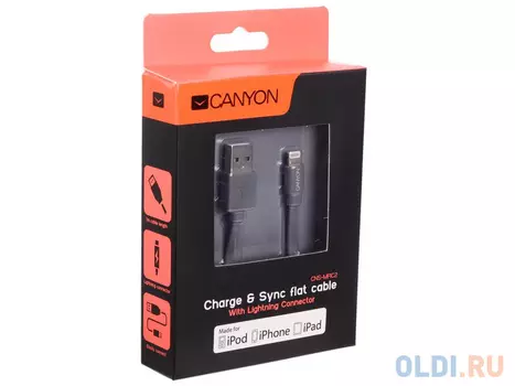 Кабель Lightning 1м Canyon CNS-MFIC2DG плоский серый