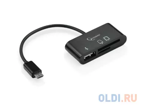 Кабель USB 2.0 OTG Gembird с картридером для тел/планшетов UHB-OTG-01 USBAF, MicroSD, SD/MicroBM, 0.12м, блистер