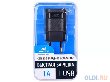 Сетевое зарядное устройство RIVAPOWER VA4111 B00 черное 1,0A / 1USB, без кабеля