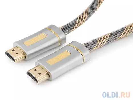 Кабель HDMI Cablexpert, серия Platinum, 4,5 м, v2.0, M/M, позол.разъемы, серебристый метал. корпус, нейлоновая оплетка, блистер CC-P-HDMI02-4.5M