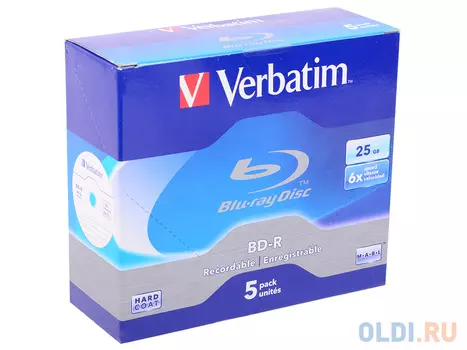 Диски BluRay Verbatim BD-R 25Gb 6x Scratchguard+ Jewel Case 5шт 43715