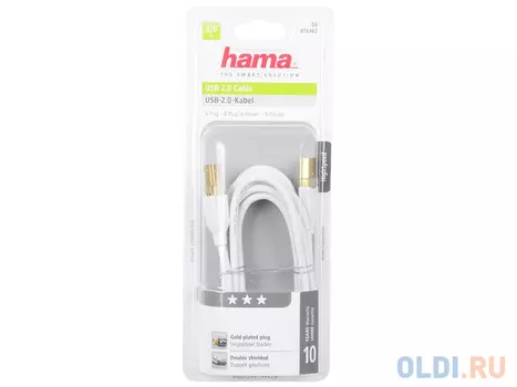 Кабель USB 2.0 AM-BM 1.8м Hama H-78462 позолоченные контакты экранированный белый