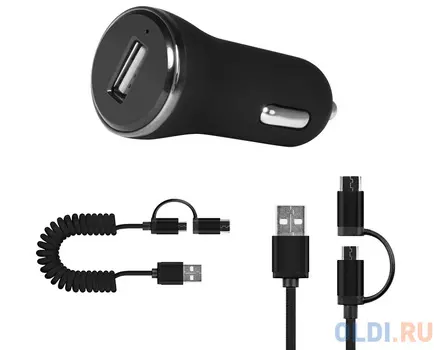 Автомобильное зарядное устройство (1 USB, 2.1A, кабель Type-C/micro USB-USB) DF AutoTor-02