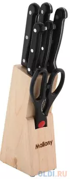НОЖИ НЕРЖ. НА ДЕРЕВ. ПОДСТАВКЕ НАБОР 7 ПРЕДМ. РУЧКИ ПЛАСТМ. (1/12) "MALLONY" MAL-S01B