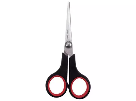 Ножницы ОФИСМАГ "Soft Grip", 140 мм, резиновые вставки, черно-красные, 3-х сторонняя заточка