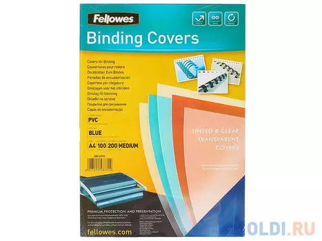 Обложка Transparent А4 Fellowes, 200 мкм, синий, 100 шт, pvc, шт (FS-53771)