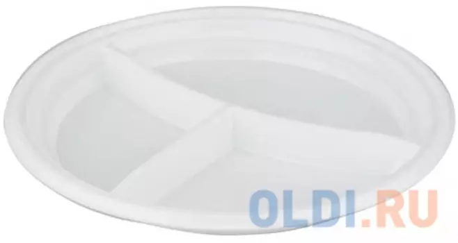 Одноразовая тарелка "Эконом", 1 шт., плоская, d - 205 мм, 3 секции, полистирол (ПС), белая, СТИРОЛПЛАСТ, Т-3.205.21