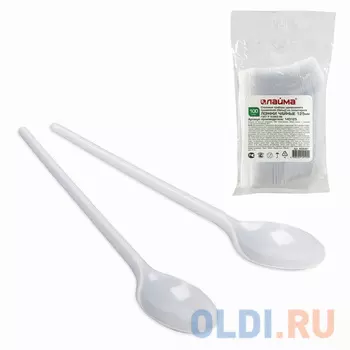 Одноразовые ложки чайные ЛАЙМА "Эталон", комплект 100 шт., пластиковые, 125 мм, белые, 603081