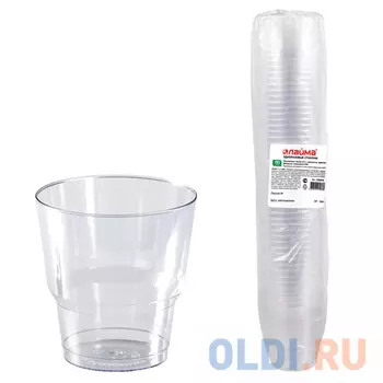 Одноразовые стаканы "Стандарт", 0,2 л, комплект 50 шт., ЛАЙМА, прозрачные, ПС, кристалл, для холодного/горячего, 602652